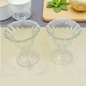 MCM Vintage Ice Cream Sundae Set Parfait 5" Glass Scalloped Edge